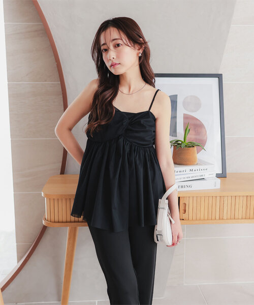 KOBE LETTUCE（コウベレタス）の「[ 低身長向けサイズ ] クロスデザインチュールキャミソール（キャミソール・レディース・ブラック/アイボリー/チャコールグレー・PM）」の2枚目の写真