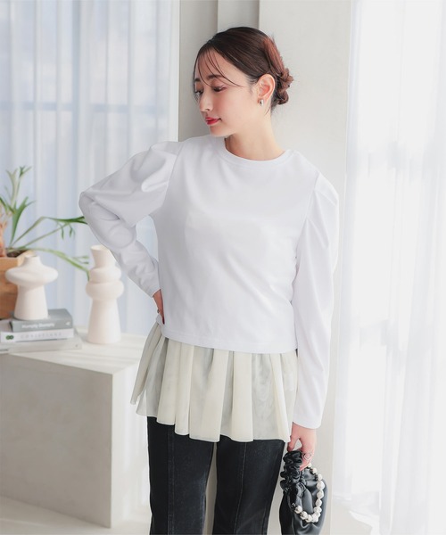 KOBE LETTUCE（コウベレタス）の「[ 低身長向けサイズ ] クロスデザインチュールキャミソール（キャミソール・レディース・ブラック/アイボリー/チャコールグレー・PM）」の6枚目の写真