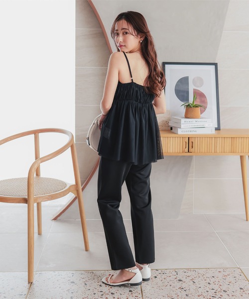 KOBE LETTUCE（コウベレタス）の「[ 低身長向けサイズ ] クロスデザインチュールキャミソール（キャミソール・レディース・ブラック/アイボリー/チャコールグレー・PM）」の7枚目の写真