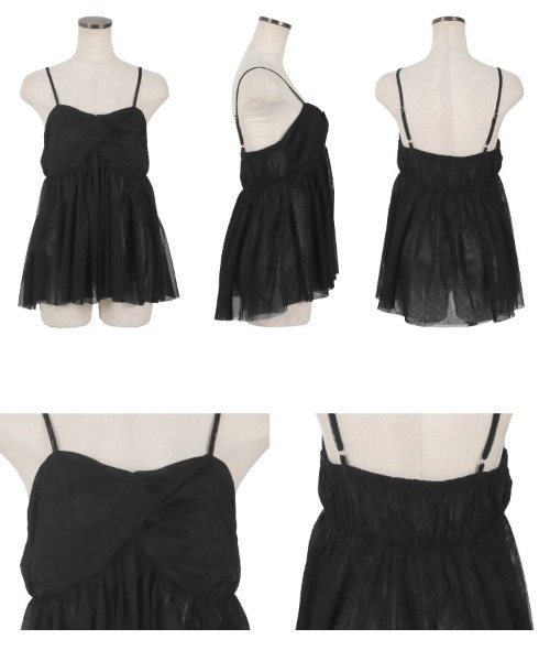 KOBE LETTUCE（コウベレタス）の「[ 低身長向けサイズ ] クロスデザインチュールキャミソール（キャミソール・レディース・ブラック/アイボリー/チャコールグレー・PM）」の11枚目の写真