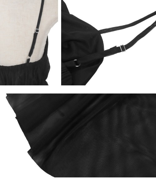 KOBE LETTUCE（コウベレタス）の「[ 低身長向けサイズ ] クロスデザインチュールキャミソール（キャミソール・レディース・ブラック/アイボリー/チャコールグレー・PM）」の12枚目の写真