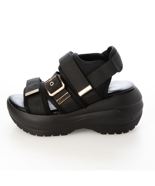 Mafmof(マフモフ)の「Mafmof(マフモフ)8cm厚底メガソールトリプルベルトスポーツサンダル(サンダル・レディース・ブラック/ホワイト・S/M/L/LL)」の5枚目の写真