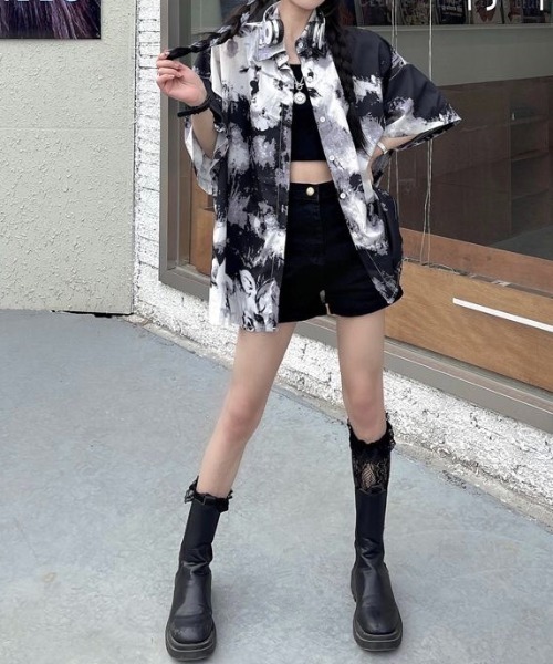 SHEENA(シーナ)の「ニュアンス柄半袖ルーズシャツ(シャツ/ブラウス・レディース・ライトグレー系・M)」の6枚目の写真