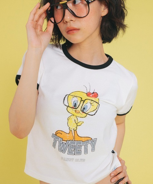 FANCY CLUB（ファンシークラブ）の「A'GEM/9 × .kom 『 FANCY CLUB/ファンシークラブ』 PREPPY BIRD RINGER TEE/バードリンガー 半袖Tシャツ（Tシャツ/カットソー・レディース・ホワイト/ブラック/イエロー・FREE）」の7枚目の写真