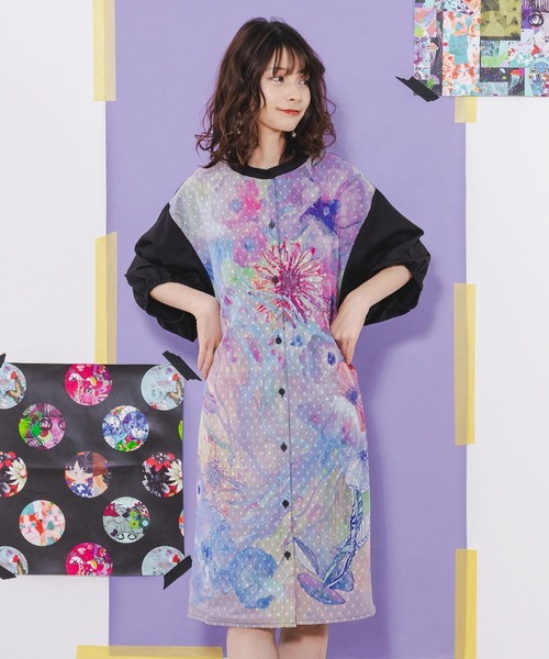 ScoLar（スカラー）の「142658：アートクラゲ柄×ドットシフォン切替