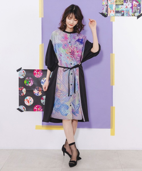 ScoLar（スカラー）の「142658：アートクラゲ柄×ドットシフォン切替