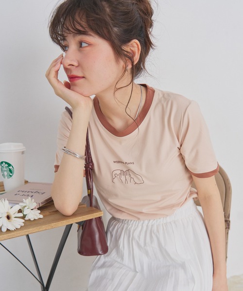 Teem Store（チームストア）の「リンガー フロントロゴ コンパクト Tシャツ（Tシャツ/カットソー・レディース・アイボリー・F）」の3枚目の写真