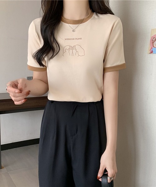 Teem Store（チームストア）の「リンガー フロントロゴ コンパクト Tシャツ（Tシャツ/カットソー・レディース・アイボリー・F）」の2枚目の写真