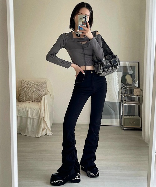 Chick（チック）の「【TAE×Chick】シャーリングブーツカットデニムパンツ（デニムパンツ・レディース・ブラック・S/M）」の10枚目の写真