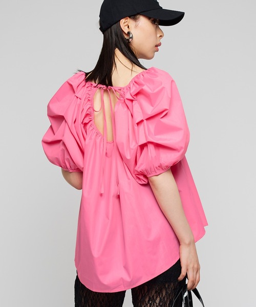 Narcissus（ナルシス）の「【Narcissus】パフリボンブラウス（シャツ/ブラウス・レディース・ホワイト/ピンク・FREE）」の2枚目の写真