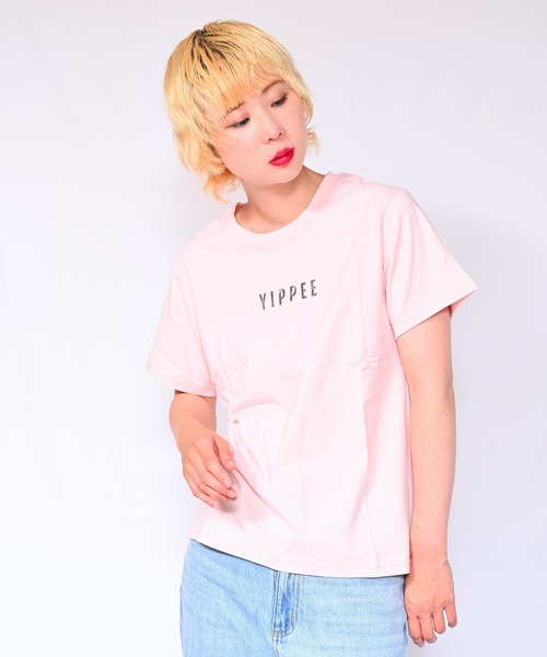 Alite cloth(アリーテクロス)の「箔プリントロゴTシャツ YIPPEE(Tシャツ/カットソー・レディース・ブラック/ホワイト/ベージュ/グレー/ピンク/オレンジ/ブルー/グリーン・FREE)」の7枚目の写真