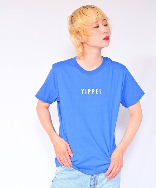Alite cloth(アリーテクロス)の「箔プリントロゴTシャツ YIPPEE(Tシャツ/カットソー・レディース・ブラック/ホワイト/ベージュ/グレー/ピンク/オレンジ/ブルー/グリーン・FREE)」の6枚目の写真