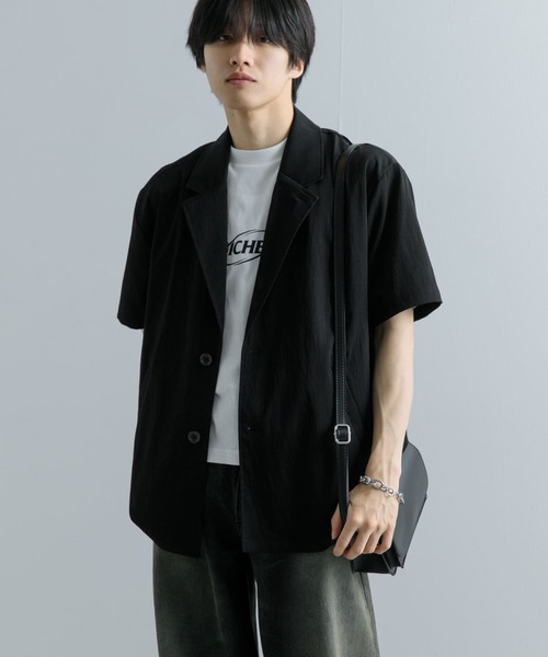 SENSE OF PLACE by URBAN RESEARCH(センスオブプレイスバイアーバンリサーチ)の「ルーズテーラードジャケット(5分袖)(テーラードジャケット・メンズ・ブラック/チャコールグレー・MEDIUM/LARGE)」の1枚目の写真