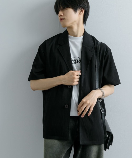 SENSE OF PLACE by URBAN RESEARCH(センスオブプレイスバイアーバンリサーチ)の「ルーズテーラードジャケット(5分袖)(テーラードジャケット・メンズ・ブラック/チャコールグレー・MEDIUM/LARGE)」の9枚目の写真