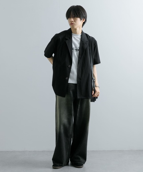 SENSE OF PLACE by URBAN RESEARCH(センスオブプレイスバイアーバンリサーチ)の「ルーズテーラードジャケット(5分袖)(テーラードジャケット・メンズ・ブラック/チャコールグレー・MEDIUM/LARGE)」の5枚目の写真