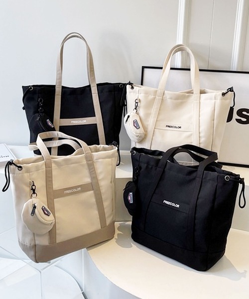 florist（フローリスト）の「【大容量・軽量】ミニポーチ付き♪シンプルカジュアルトートバッグ（トートバッグ・レディース・ホワイト系1/ホワイト系2/ブラック系2/ブラック系1・FREE）」の5枚目の写真