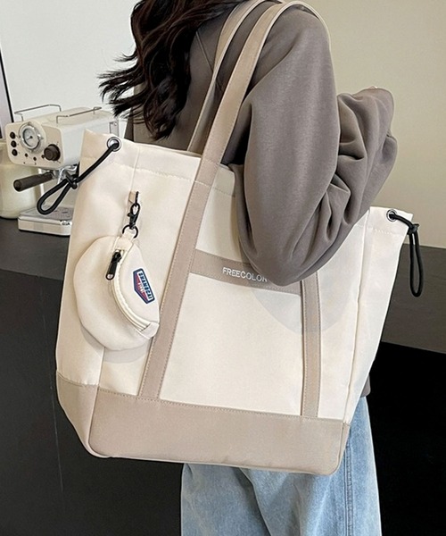 florist（フローリスト）の「【大容量・軽量】ミニポーチ付き♪シンプルカジュアルトートバッグ（トートバッグ・レディース・ホワイト系1/ホワイト系2/ブラック系2/ブラック系1・FREE）」の7枚目の写真