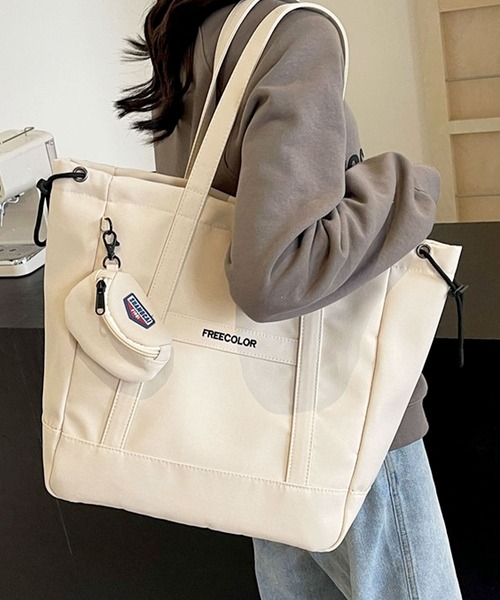 florist（フローリスト）の「【大容量・軽量】ミニポーチ付き♪シンプルカジュアルトートバッグ（トートバッグ・レディース・ホワイト系1/ホワイト系2/ブラック系2/ブラック系1・FREE）」の11枚目の写真