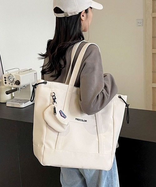 florist（フローリスト）の「【大容量・軽量】ミニポーチ付き♪シンプルカジュアルトートバッグ（トートバッグ・レディース・ホワイト系1/ホワイト系2/ブラック系2/ブラック系1・FREE）」の12枚目の写真