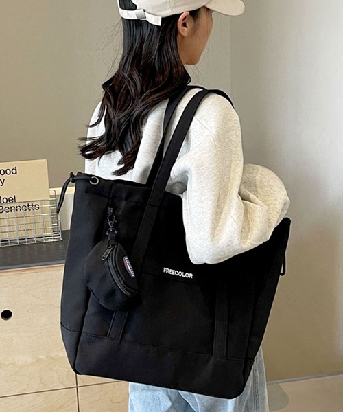 florist（フローリスト）の「【大容量・軽量】ミニポーチ付き♪シンプルカジュアルトートバッグ（トートバッグ・レディース・ホワイト系1/ホワイト系2/ブラック系2/ブラック系1・FREE）」の19枚目の写真