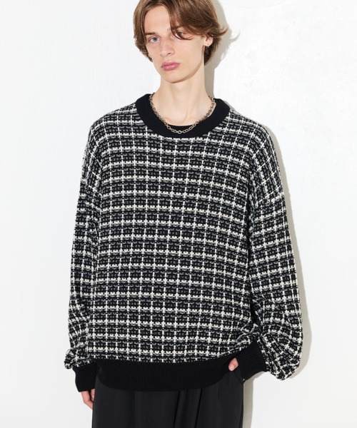 Lui's（ルイス）の「【Neucon/ニューコン】ツイード柄ニット（ニット/セーター・メンズ・グリーン/ブラック・FREE）」の2枚目の写真