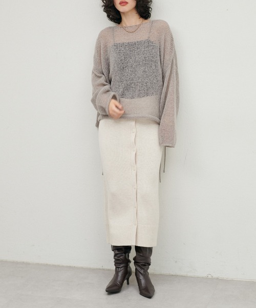 LARUTA(ラルータ)の「【LARUTA】メッシュフワニットプルオーバー(ニット/セーター・レディース・ライトベージュ/グレー/チャコールグレー/パープル・FREE)」の13枚目の写真
