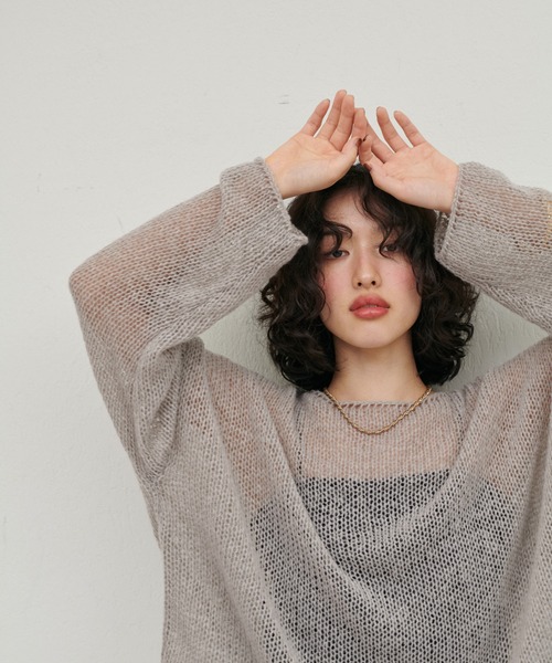 LARUTA(ラルータ)の「【LARUTA】メッシュフワニットプルオーバー(ニット/セーター・レディース・ライトベージュ/グレー/チャコールグレー/パープル・FREE)」の9枚目の写真