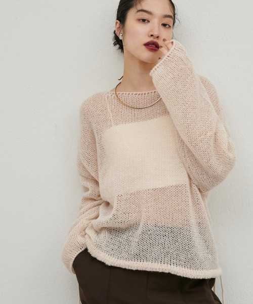 LARUTA(ラルータ)の「【LARUTA】メッシュフワニットプルオーバー(ニット/セーター・レディース・ライトベージュ/グレー/チャコールグレー/パープル・FREE)」の16枚目の写真