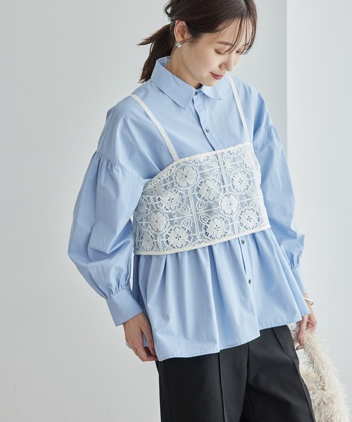 ROPE' PICNIC(ロペピクニック)の「ペプラムシャツ(シャツ/ブラウス・レディース・ブルー/ブラック/サックスブルー/オフホワイト/ダークブラウン・38)」の13枚目の写真