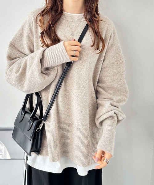 セール】袖ボリュームミックスカラーオーバーサイズニット