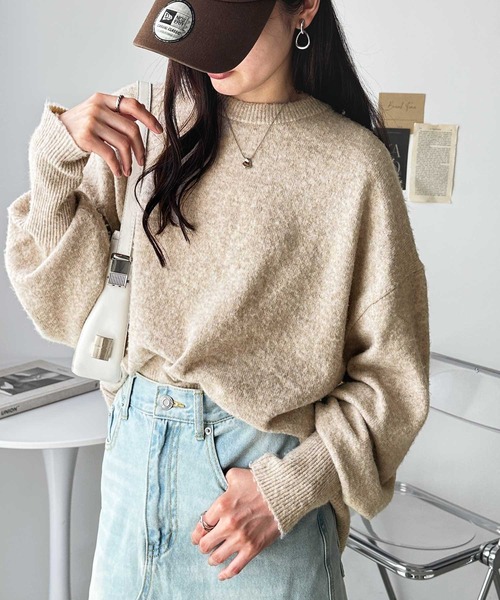 セール】袖ボリュームミックスカラーオーバーサイズニット