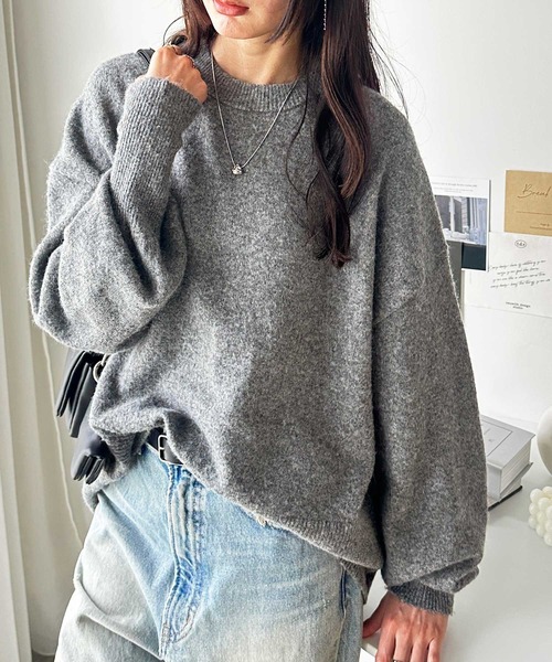 セール】袖ボリュームミックスカラーオーバーサイズニット