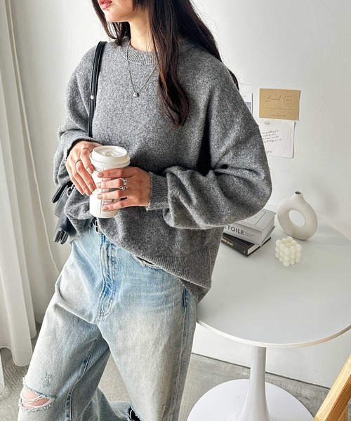 セール】袖ボリュームミックスカラーオーバーサイズニット（ニット