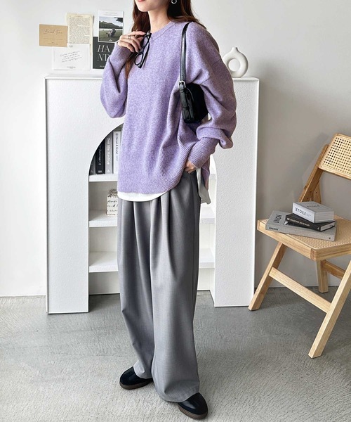 セール】袖ボリュームミックスカラーオーバーサイズニット