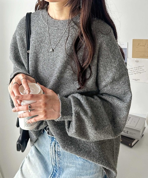 GeeRA（ジーラ）の「袖ボリュームミックスカラーオーバーサイズニット（ニット/セーター・レディース・グレー/ピンク/ベージュ/パープル・SMALL/MEDIUM/LARGE/X-LARGE）」の11枚目の写真