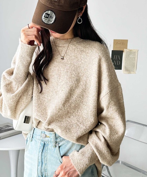 GeeRA（ジーラ）の「袖ボリュームミックスカラーオーバーサイズニット（ニット/セーター・レディース・グレー/ピンク/ベージュ/パープル・SMALL/MEDIUM/LARGE/X-LARGE）」の12枚目の写真