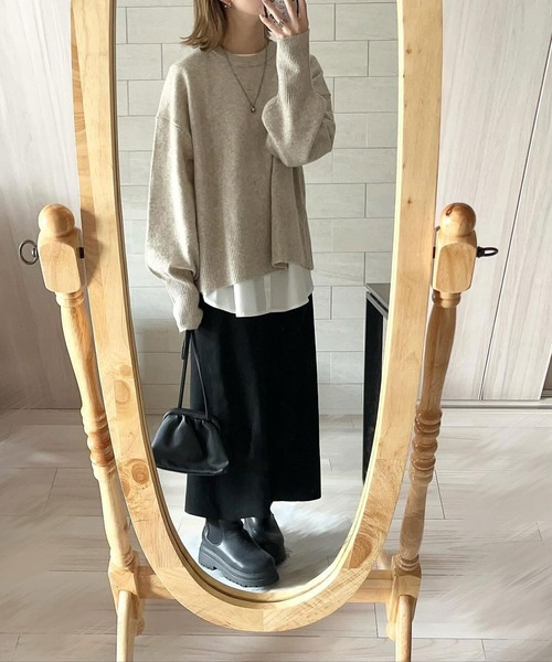 GeeRA（ジーラ）の「袖ボリュームミックスカラーオーバーサイズニット（ニット/セーター・レディース・グレー/ピンク/ベージュ/パープル・SMALL/MEDIUM/LARGE/X-LARGE）」の17枚目の写真