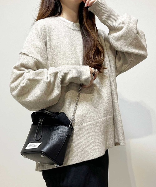 GeeRA（ジーラ）の「袖ボリュームミックスカラーオーバーサイズニット（ニット/セーター・レディース・グレー/ピンク/ベージュ/パープル・SMALL/MEDIUM/LARGE/X-LARGE）」の8枚目の写真