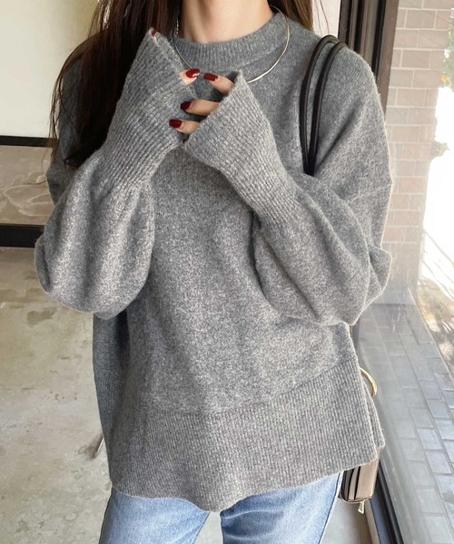 セール】袖ボリュームミックスカラーオーバーサイズニット