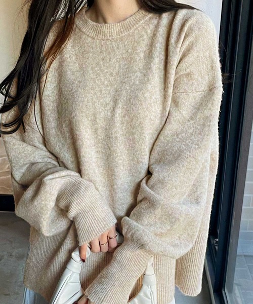 セール】袖ボリュームミックスカラーオーバーサイズニット