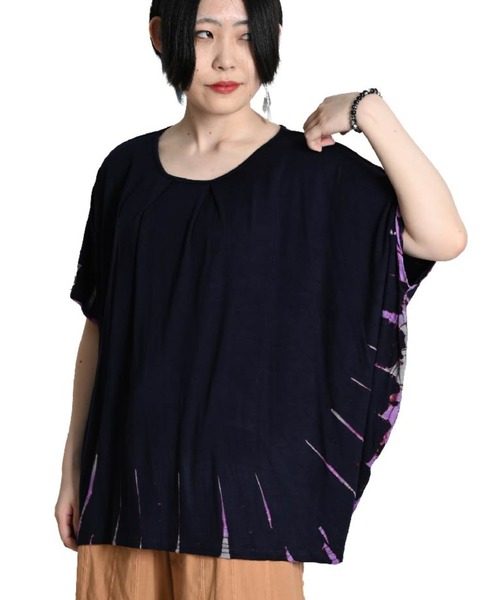 MARAI(マーライ)の「定番エスニック タイダイ染め 半袖カットソー Tシャツ こなれ感(Tシャツ/カットソー・レディース・ブラック/カーキ/パープル/ネイビー・FREE)」の4枚目の写真