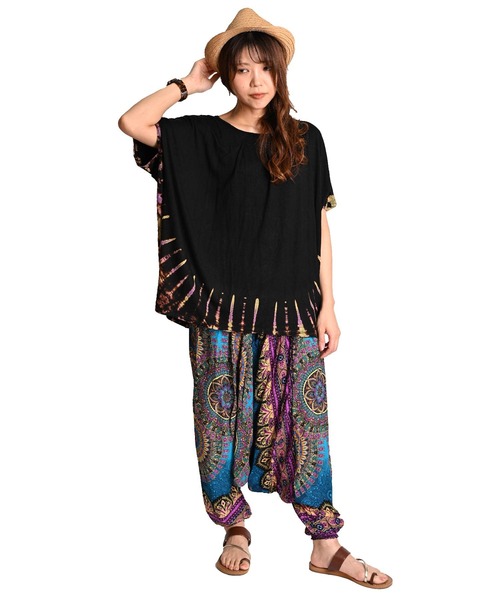 MARAI(マーライ)の「定番エスニック タイダイ染め 半袖カットソー Tシャツ こなれ感(Tシャツ/カットソー・レディース・ブラック/カーキ/パープル/ネイビー・FREE)」の12枚目の写真