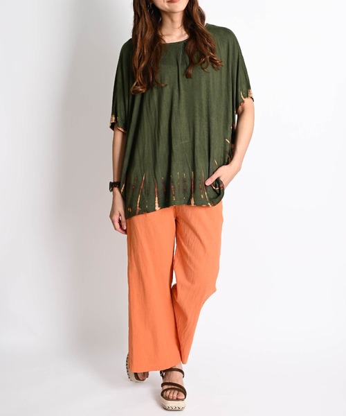 MARAI(マーライ)の「定番エスニック タイダイ染め 半袖カットソー Tシャツ こなれ感(Tシャツ/カットソー・レディース・ブラック/カーキ/パープル/ネイビー・FREE)」の10枚目の写真