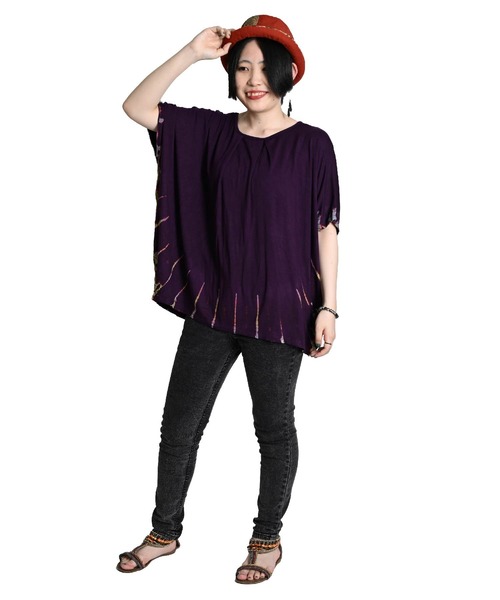 MARAI(マーライ)の「定番エスニック タイダイ染め 半袖カットソー Tシャツ こなれ感(Tシャツ/カットソー・レディース・ブラック/カーキ/パープル/ネイビー・FREE)」の7枚目の写真