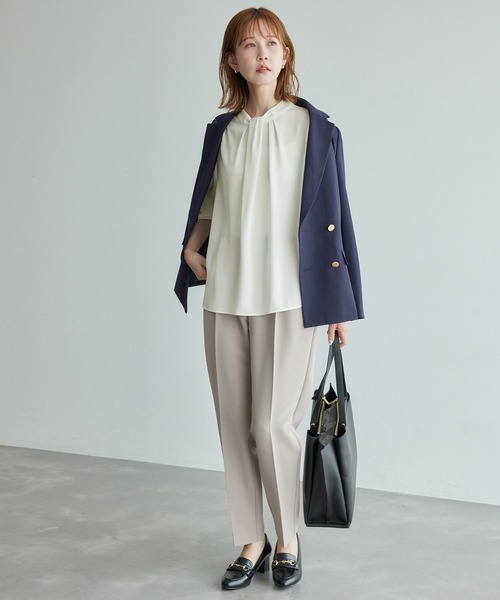 ROPE' PICNIC（ロペピクニック）の「リサイクルポリエステルフロントタックブラウス（シャツ/ブラウス・レディース・サックスブルー/ベージュ系その他/オフホワイト/チャコールグレー・38/36）」の16枚目の写真