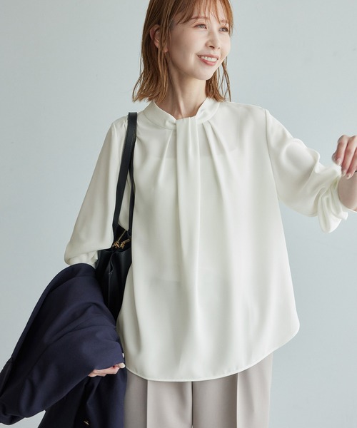 ROPE' PICNIC（ロペピクニック）の「リサイクルポリエステルフロントタックブラウス（シャツ/ブラウス・レディース・サックスブルー/ベージュ系その他/オフホワイト/チャコールグレー・38/36）」の17枚目の写真