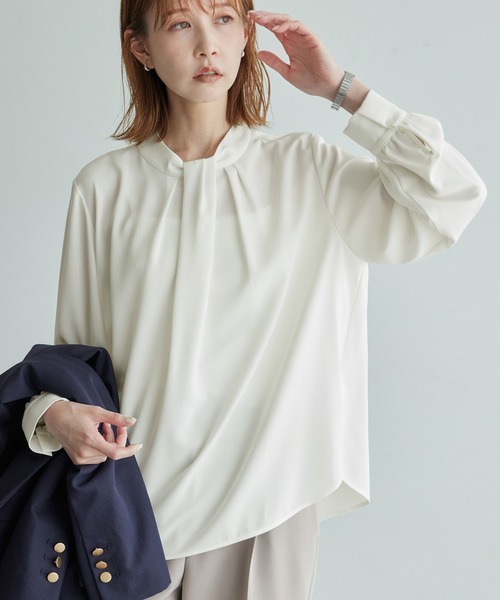 ROPE' PICNIC（ロペピクニック）の「リサイクルポリエステルフロントタックブラウス（シャツ/ブラウス・レディース・サックスブルー/ベージュ系その他/オフホワイト/チャコールグレー・38/36）」の19枚目の写真