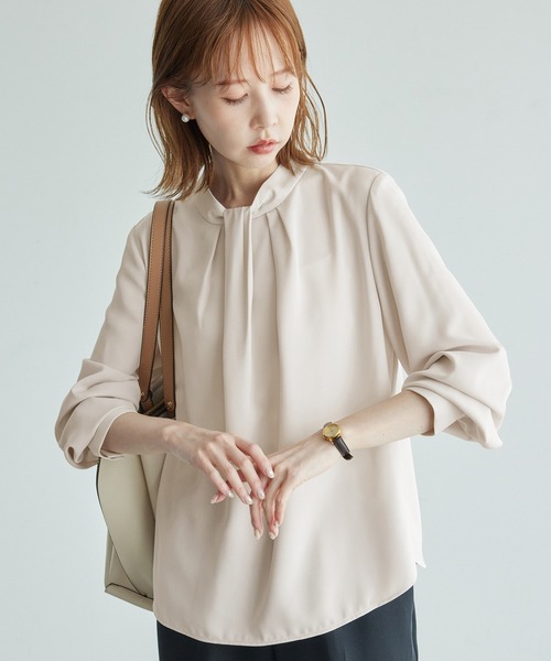 ROPE' PICNIC（ロペピクニック）の「リサイクルポリエステルフロントタックブラウス（シャツ/ブラウス・レディース・サックスブルー/ベージュ系その他/オフホワイト/チャコールグレー・38/36）」の22枚目の写真