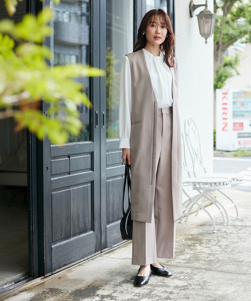 ROPE' PICNIC（ロペピクニック）の「リサイクルポリエステルフロントタックブラウス（シャツ/ブラウス・レディース・サックスブルー/ベージュ系その他/オフホワイト/チャコールグレー・38/36）」の10枚目の写真