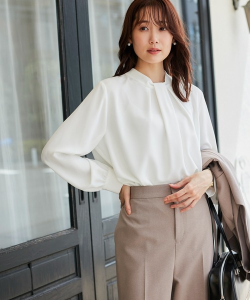 ROPE' PICNIC（ロペピクニック）の「リサイクルポリエステルフロントタックブラウス（シャツ/ブラウス・レディース・サックスブルー/ベージュ系その他/オフホワイト/チャコールグレー・38/36）」の8枚目の写真